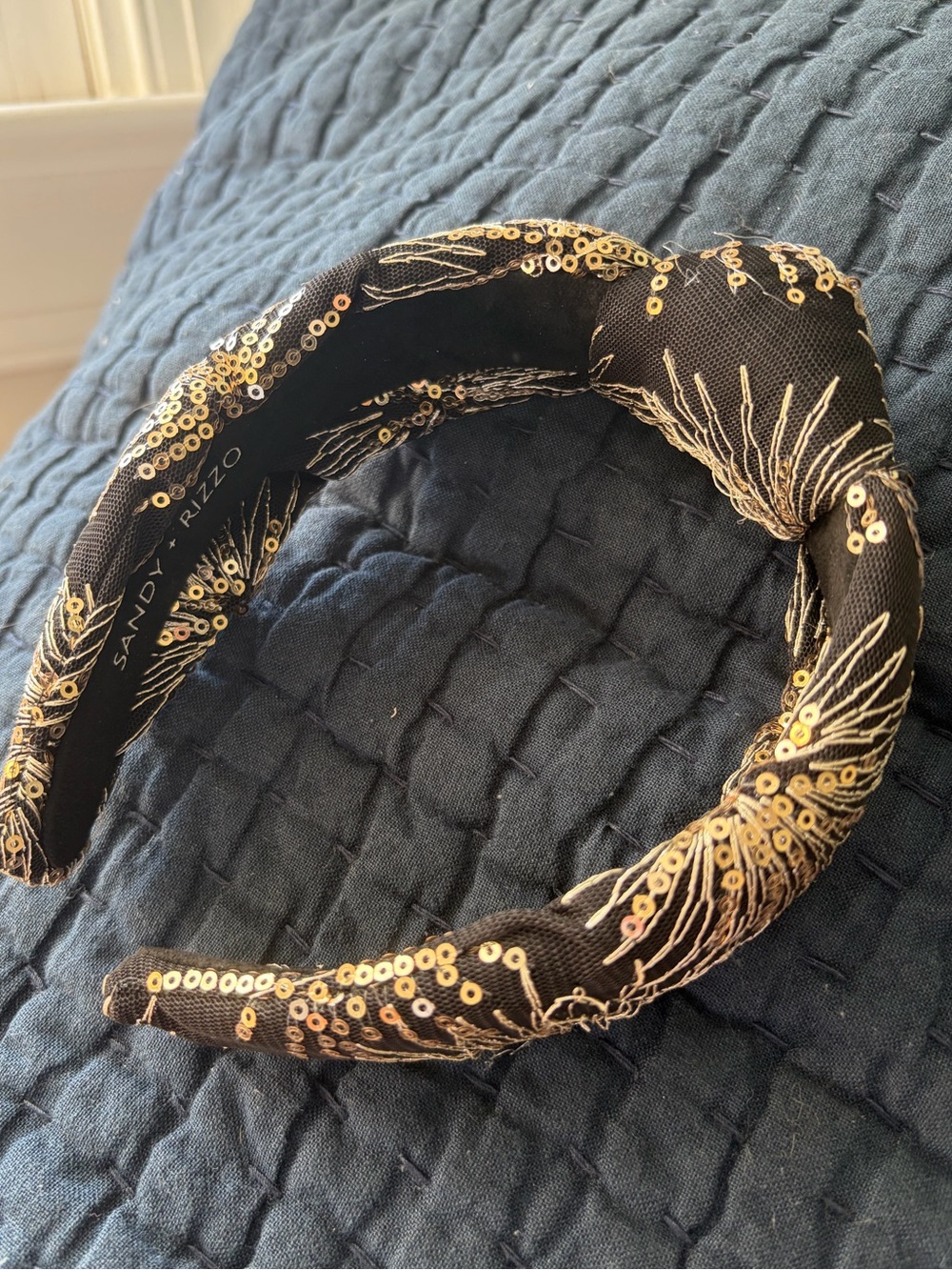 Sandy Rizzo Black & Gold Sequin Celebration Topknot Headband